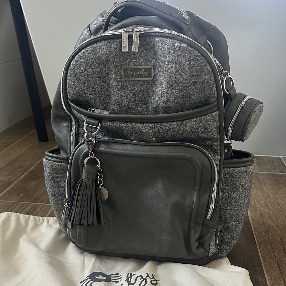 Itzy Ritzy Grey Bouclè Boss Backpack